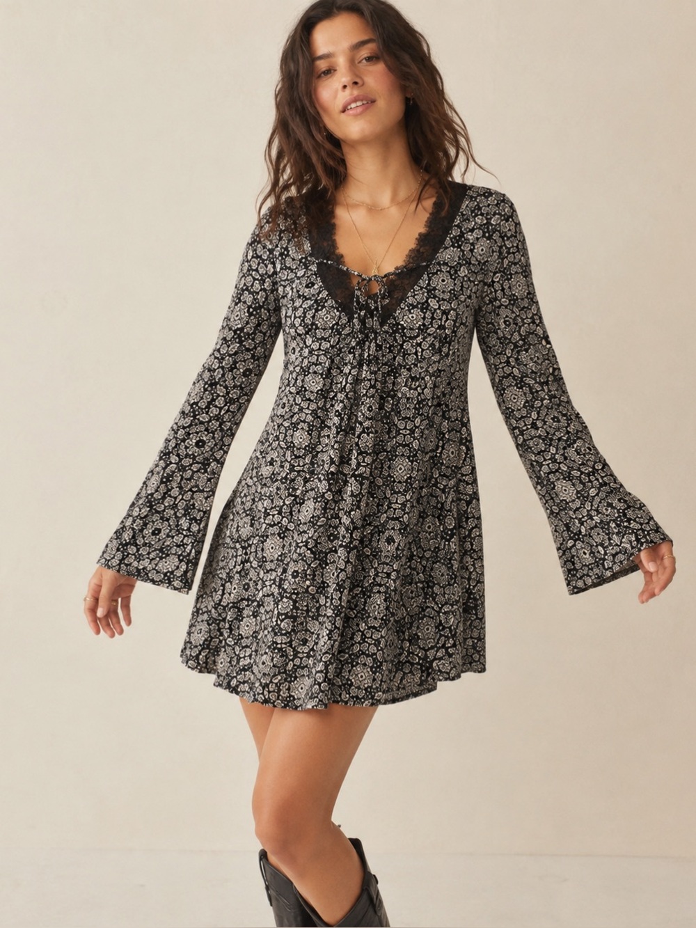 Charlotte Russe Eyelash Lace V Neck Floral Dress